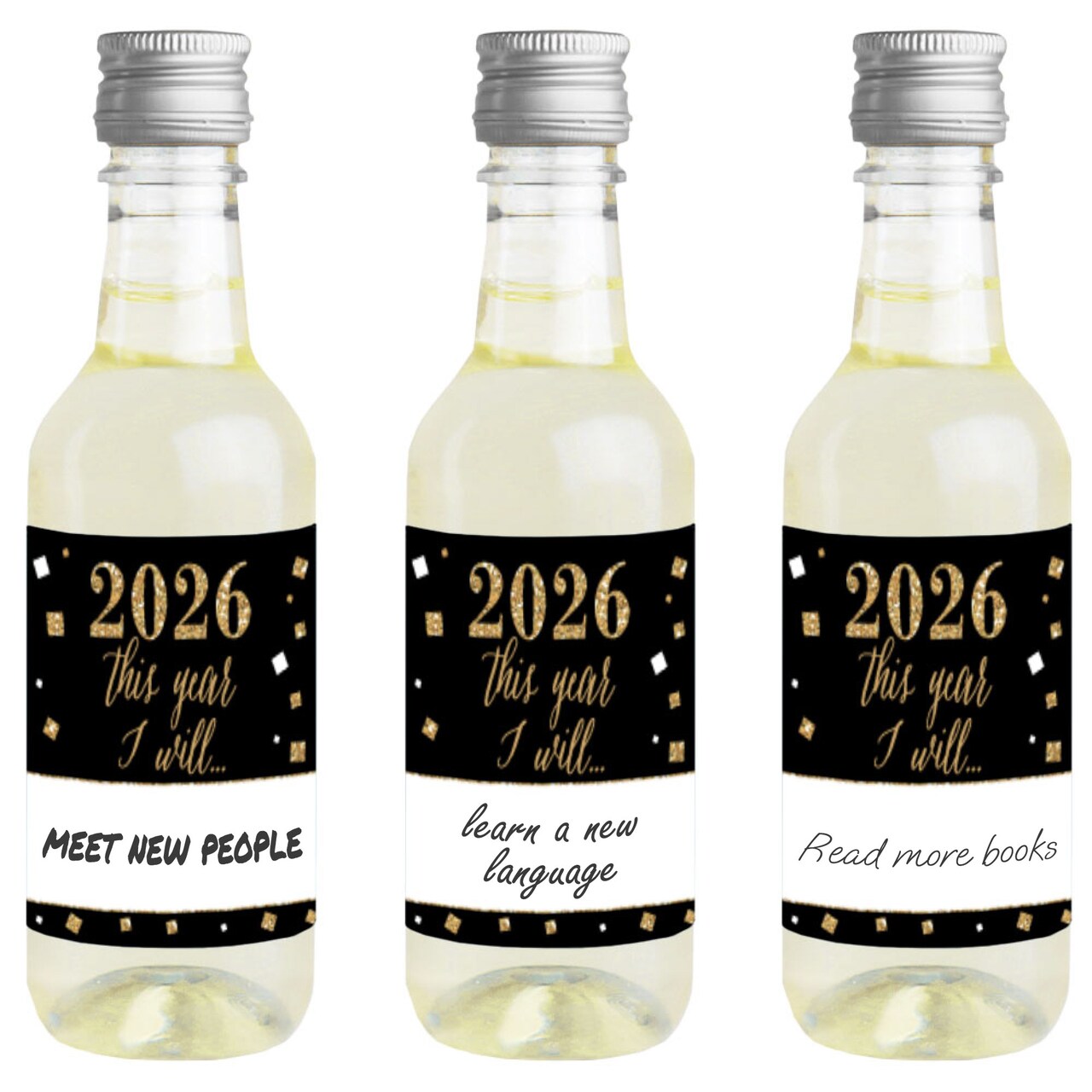 Big Dot of Happiness New Year's Eve - Gold - Mini Wine & Champagne Bottle Label Stickers - 2026 New Years Eve Resolution Party Favor Gift ​- Set of 16
